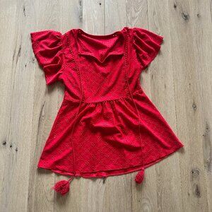 Red eyelet flowy tee